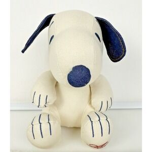 American Eagle Snoopy Plush Dog Toy Denim Accents w/ Drawstring Bag